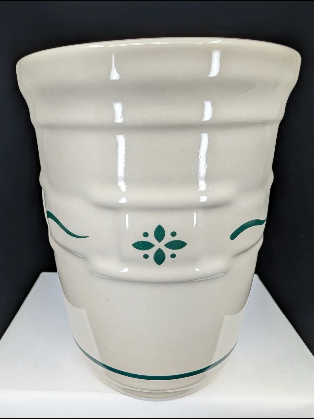 Longaberger Woven Traditions Pottery 8 Oz Tumbler White/Green Heritage Hall USA